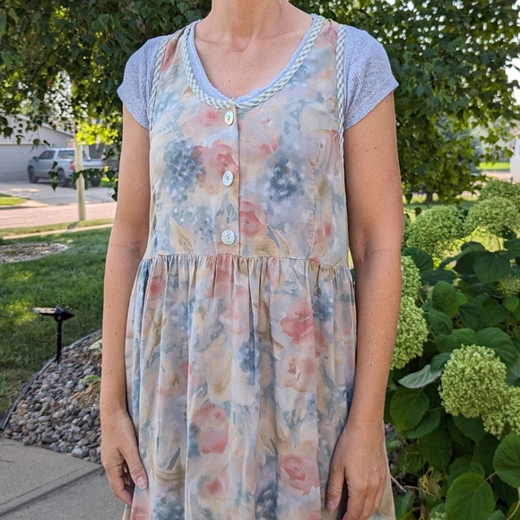 flowy rayon VINTAGE MAXI DRESS jumper S - Picture 2 of 8